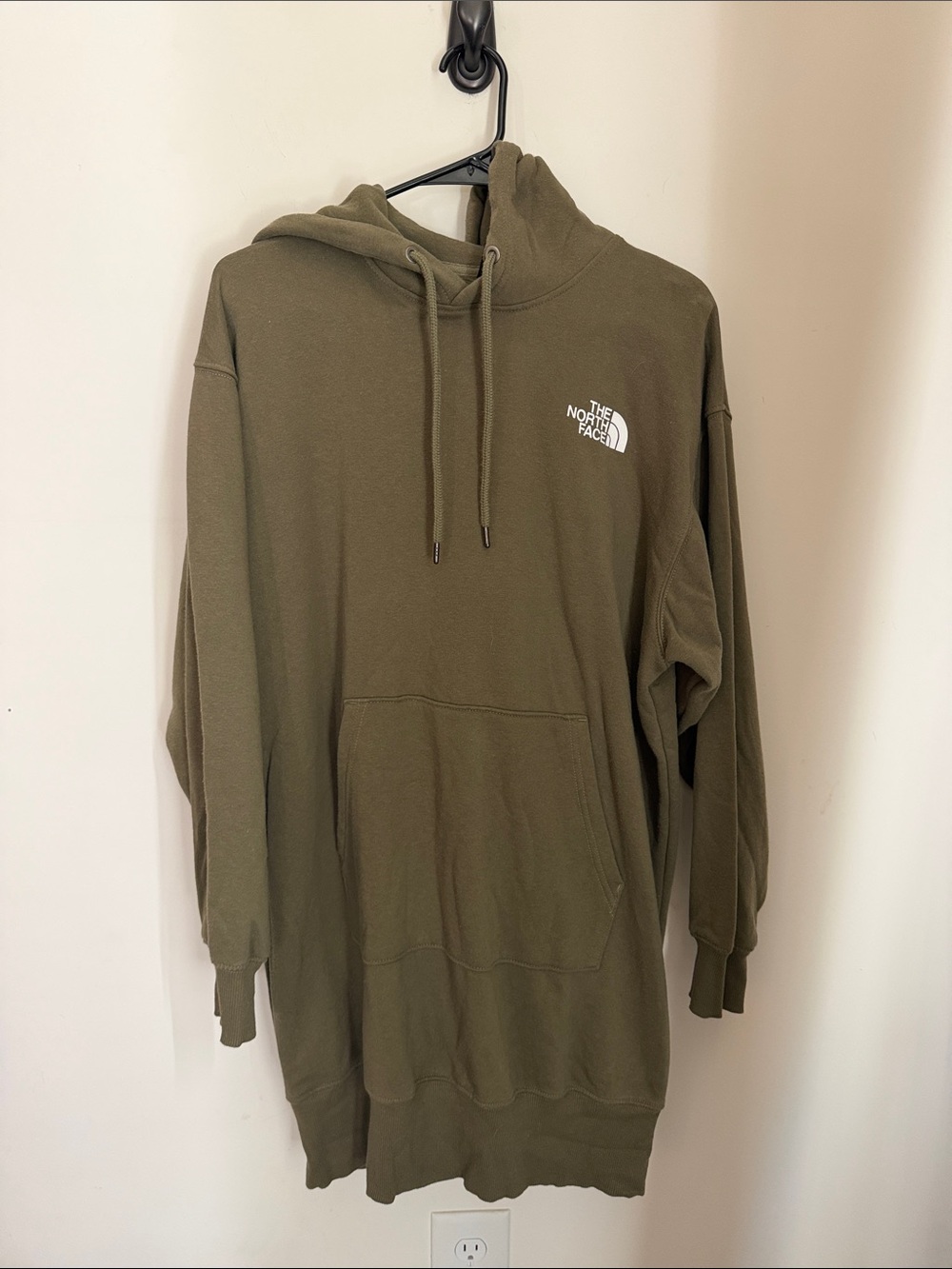 The North Face Olive Green Pullover Hoodie Sweathshirt dress with Logo size M